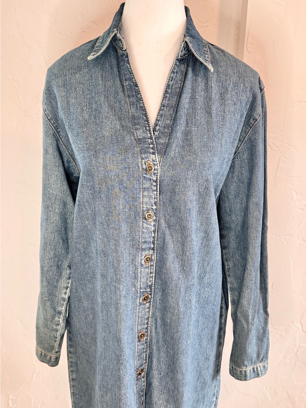 Chico’s 100% Cotton Denim Shirt Dress Size 1 Blue Button Front